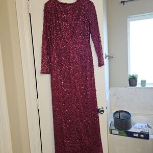 Deep red, sequined Adrianna Papell long formal dress.  Size 8P